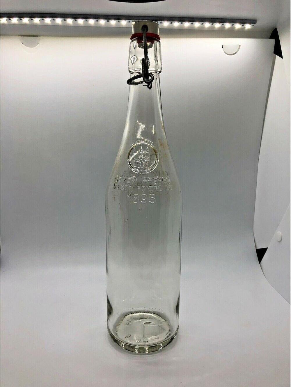Geyer Freres EN 1895 Empty Clear Glass Bottle With Original Stopper 12.75" tall